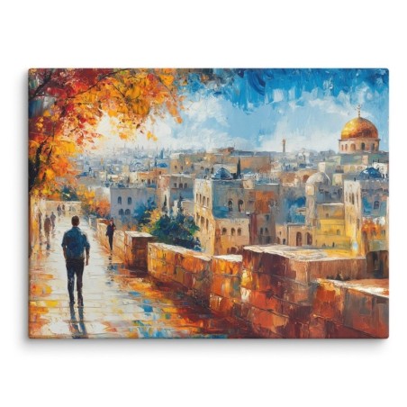 מטייל בעיר העתיקה בירושלים הדפס על קנבס
